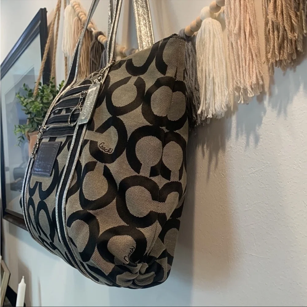 Coach Monogram metallic handles shoulder bag